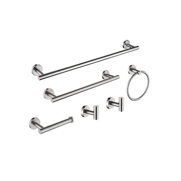 Aoibox 6 Pcs 26.5 in. Stainless Steel Wall Mounted Bath Hardware Set with Towel Bar&Ring, Toilet Paper Holder, Hooks in Nickel