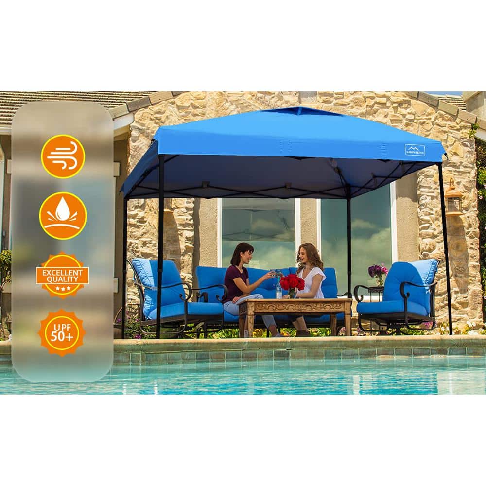 Light Blue 10x10 Adjustable Height Pop-Up Canopy Tent with Black Frame