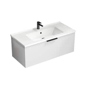 Bodrum 39.37 in. W x 17.72 in. D x 16.14 in . H Wall Mounted Bath Vanity in Glossy White with Vanity Top Basin in White