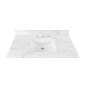43 in. W x 22 in D Engineered Stone White Rectangular Single Sink Vanity Top in Calacatta White