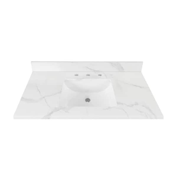 Home Decorators Collection 43 in. W x 22 in D Engineered Stone White Rectangular Single Sink Vanity Top in Calacatta White