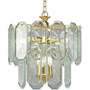 8-Light Polished Brass Chandelier with Clear Beveled Glass Shades