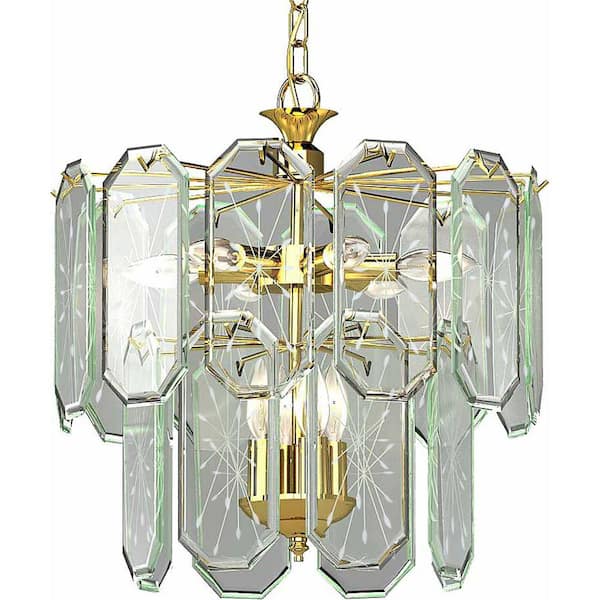 Volume Lighting 8-Light Polished Brass Chandelier with Clear Beveled Glass Shades
