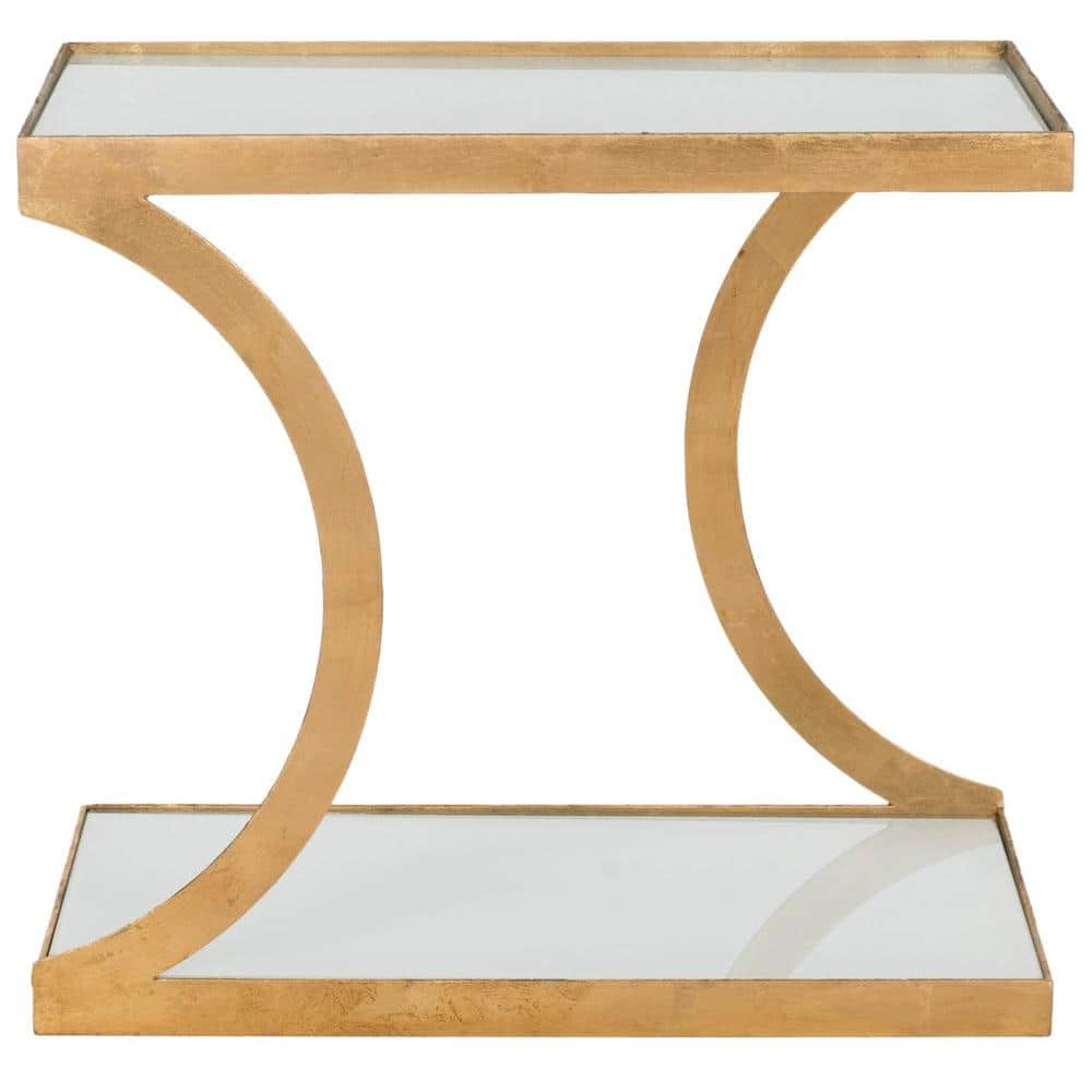 Elegant Gold and White Mirrored Metal Accent Table
