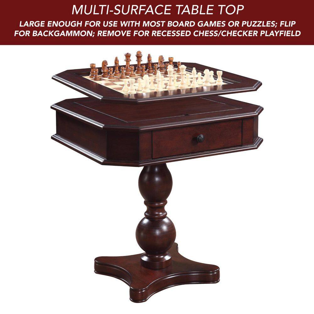 Mahogany 3-in-1 Game Table with Black Synthetic Leather Chairs