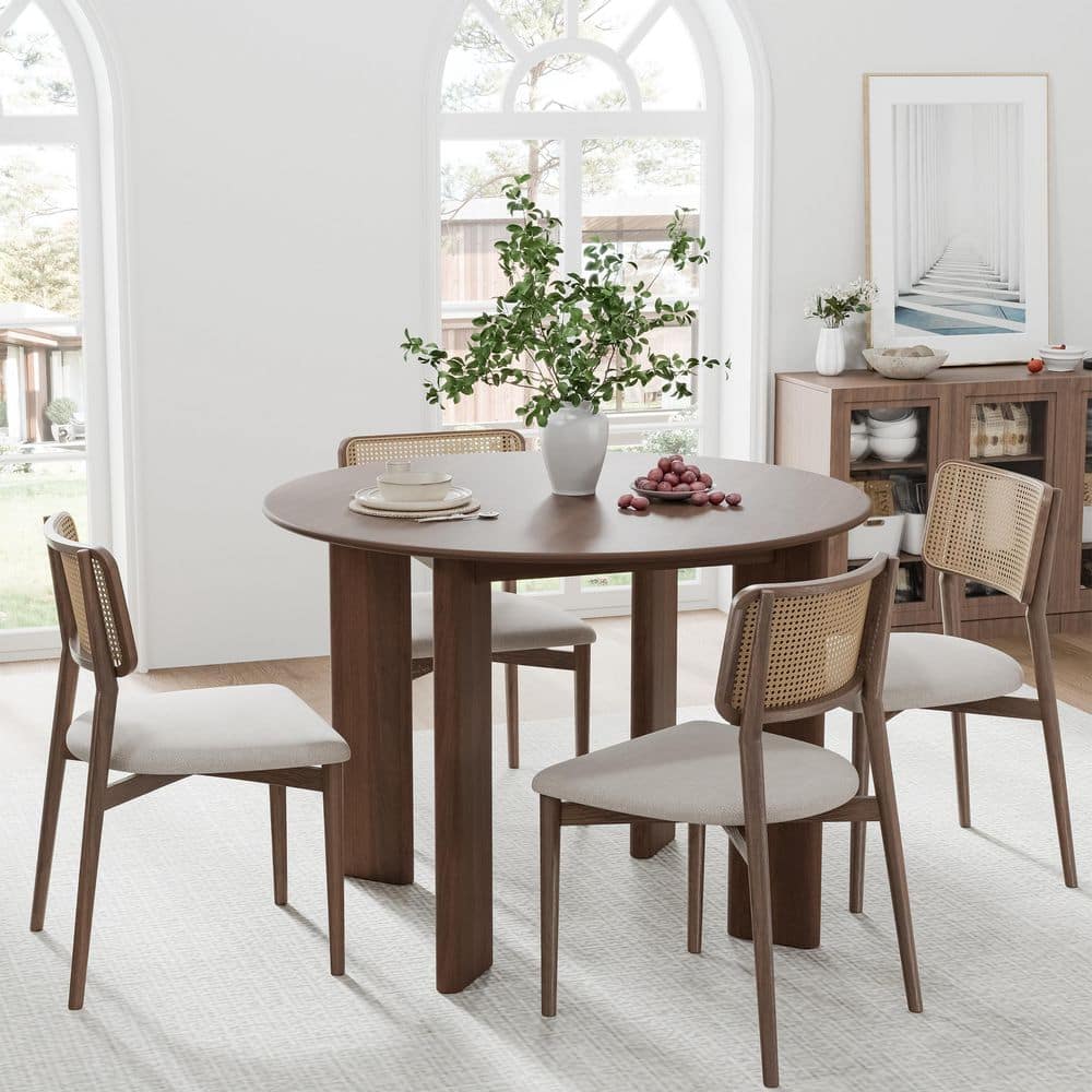 Walnut Round Wood 42 in. 4-Legs Kitchen Table Dining Table Seats 3