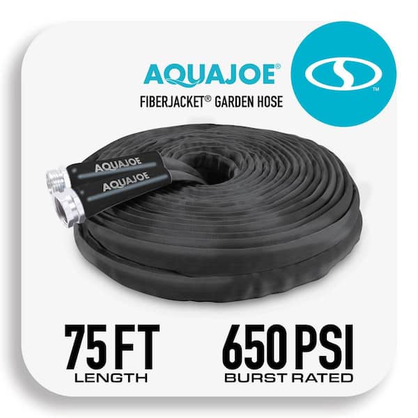 AQUA JOE 3/4 in. Dia x 75 ft. Fiber Jacket Contractor Grade Hose - Black
