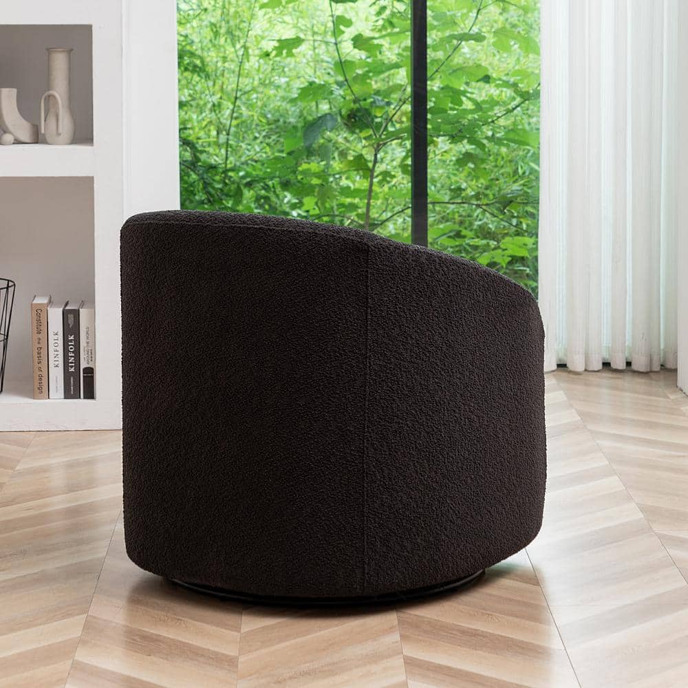 Dark Gray Boucle Upholstered Swivel Barrel Accent Chair