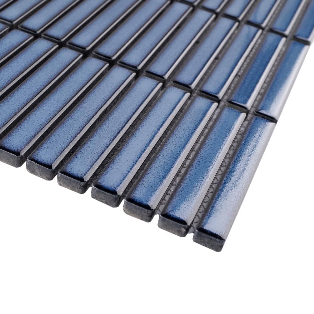 Reactive Ocean Blue Glossy Porcelain Stacked Mosaic Tile