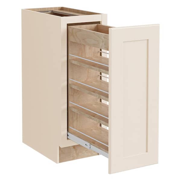 Newport 9 in. W x 24 in. D x 34.5 in. H Assembled Plywood Pull Out Pantry Kitchen Cabinet in Blended Cream Soft Close