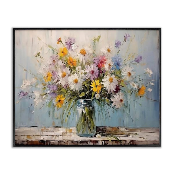 Stupell Industries Wildflower Bouquet in Jar by Franklyn Gregory Black Framed Nature Giclee Art Print 16 in. x 20 in.