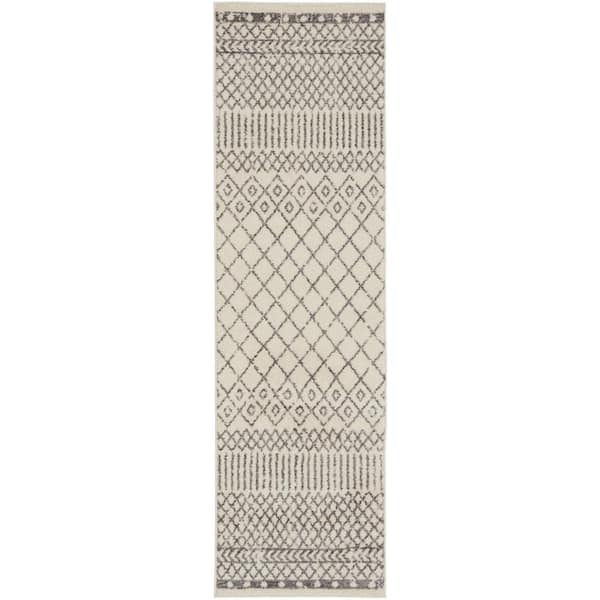 Nourison Passion Ivory/Gray 2 ft. x 8 ft. Geometric Transitional Runner