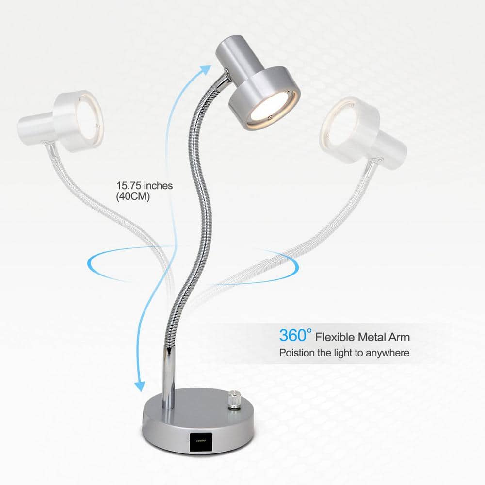 Silver Adjustable Aluminum LED Desk Lamp with USB Port