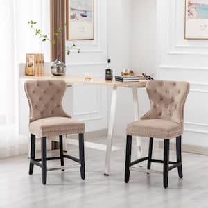 Harper 24 in. Taupe Velvet Tufted Wingback Kitchen Counter Stool with Black Solid Wood Frame (Set of 2)