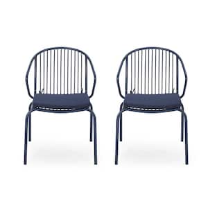 Boston Navy Blue Removable Cushions Metal Outdoor Club Chair with Navy Blue Cushions (2-Pack)