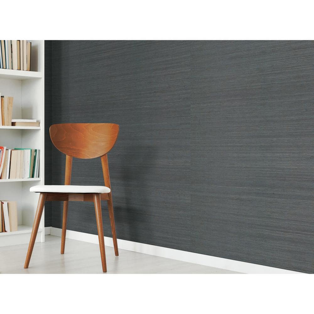 Gray and Black Grasscloth Removable Wallpaper