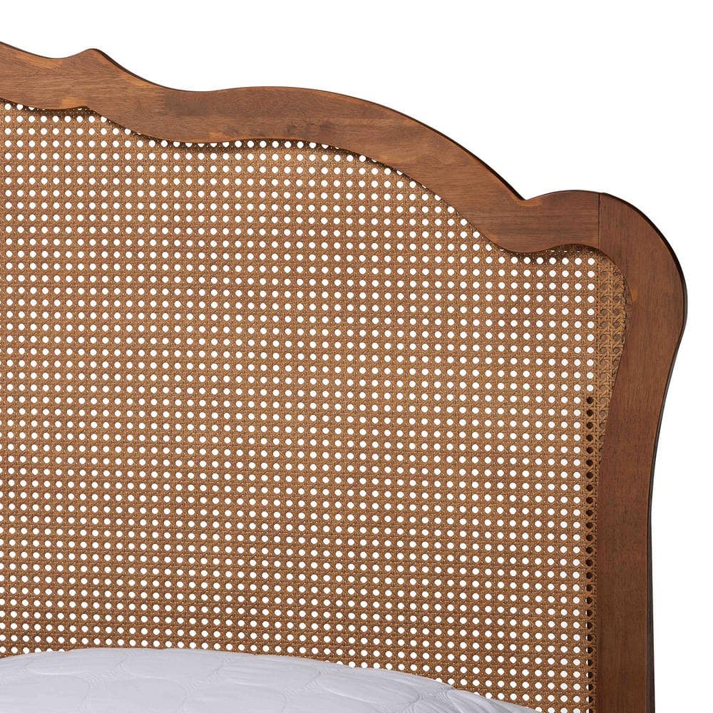 Latrell Walnut Brown Wood Queen Bed with Rattan Headboard and Storage