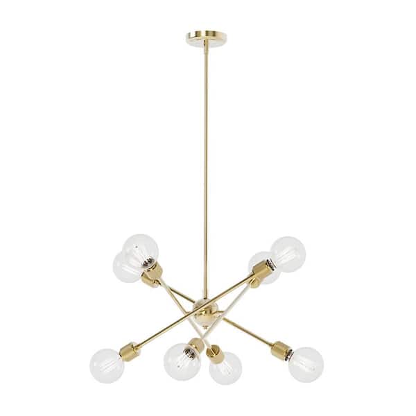 Laterna 8-Light 26 in. Plug and Play Plated Gold Chandelier with SkyPlug