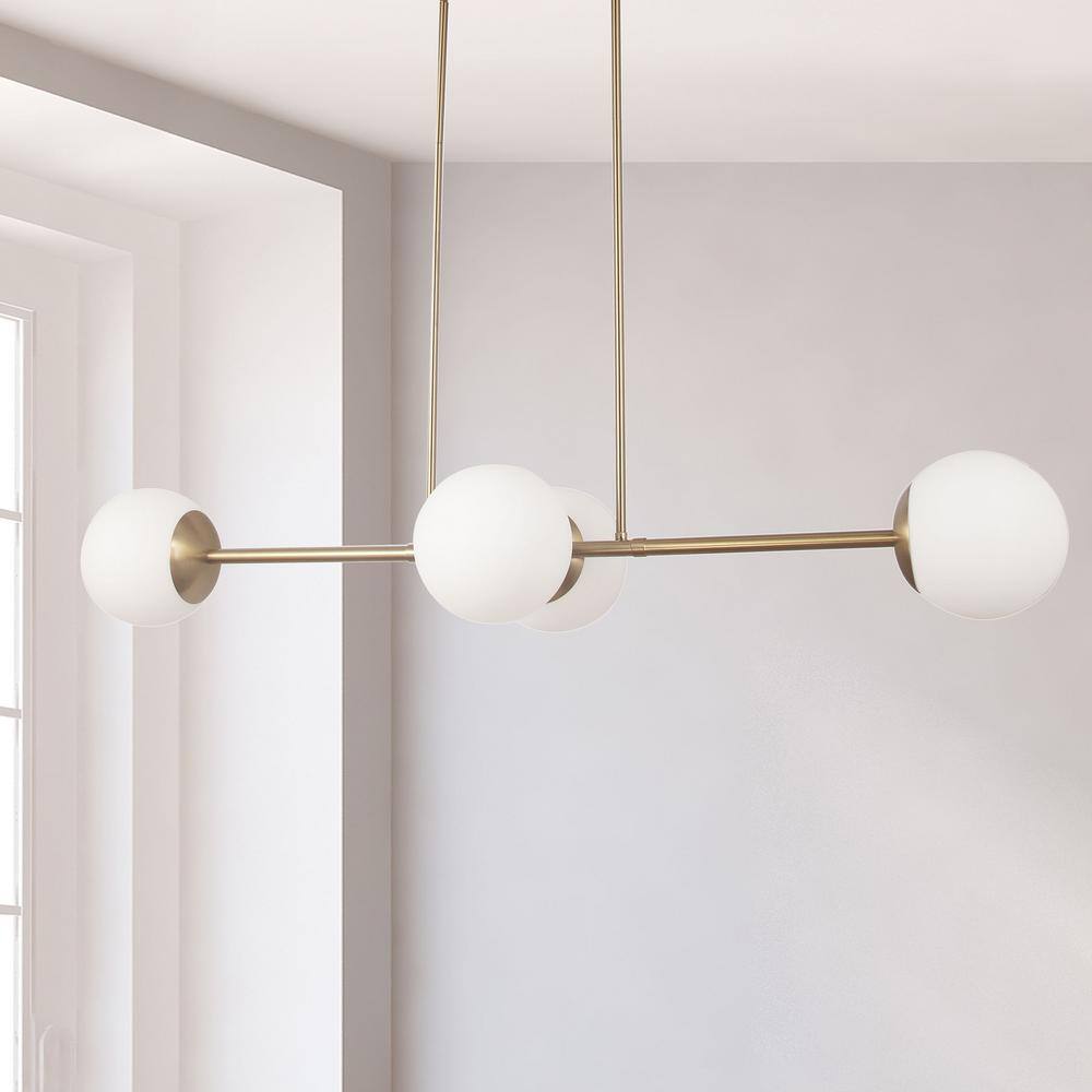 Dayana Aged Brass 4-Light LED Pendant with White Opal Glass