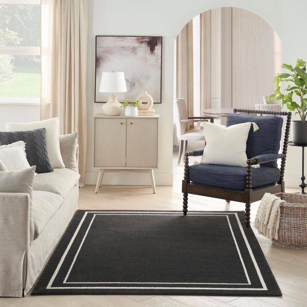 Black Ivory Rectangular 4' x 6' Synthetic Indoor/Outdoor Rug