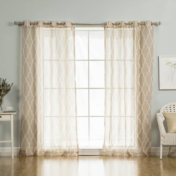Best Home Fashion Taupe Trellis Grommet Sheer Curtain - 52 in. W x 96 in. L (Set of 2)