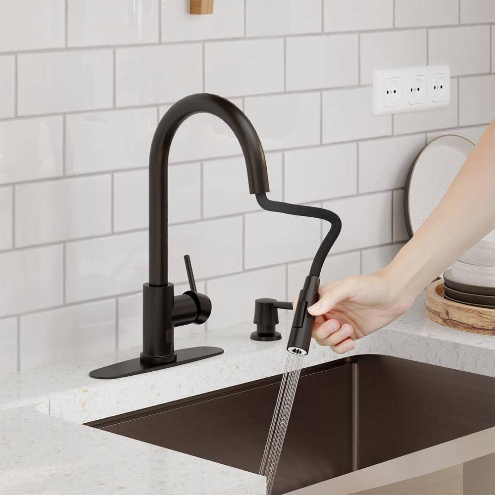 Matte Black Stainless Steel Touchless Kitchen Faucet with Pull-out Spray