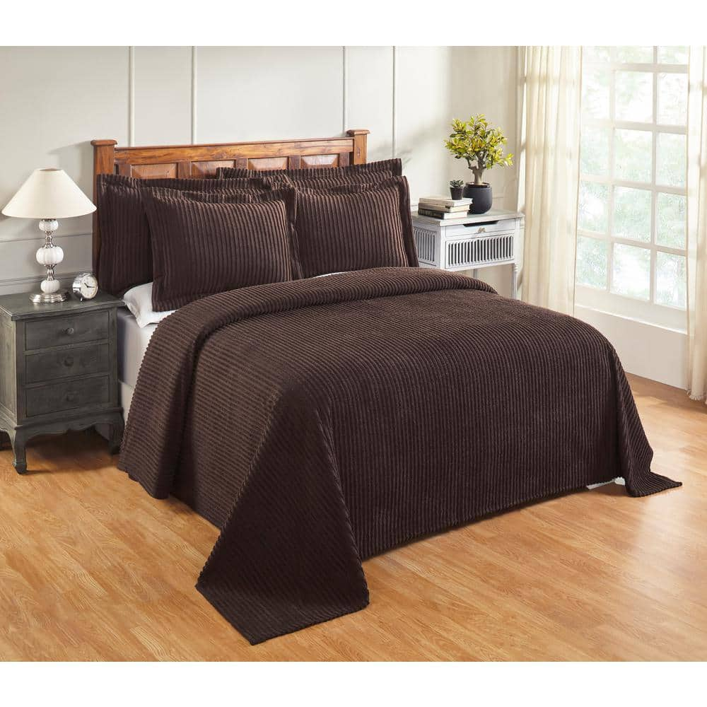 Better Trends Jullian Collection 3-Piece Chocolate King 100% Cotton Tufted Unique Luxurious Bedspread Set