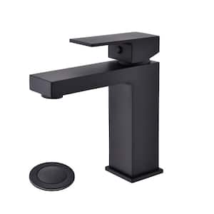 ABA Single Handle Single Hole Brass Bathroom Faucet with Deckplate and Drain Kit Included in Matte black