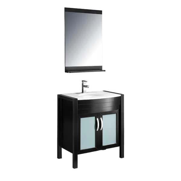 Fresca Infinito 30 in. Vanity in Espresso with Glass Stone Vanity Top in White and Mirror-DISCONTINUED
