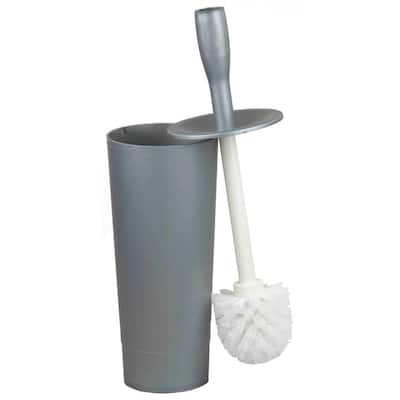 Plastic Toilet Brush Holder with Brush in Grey