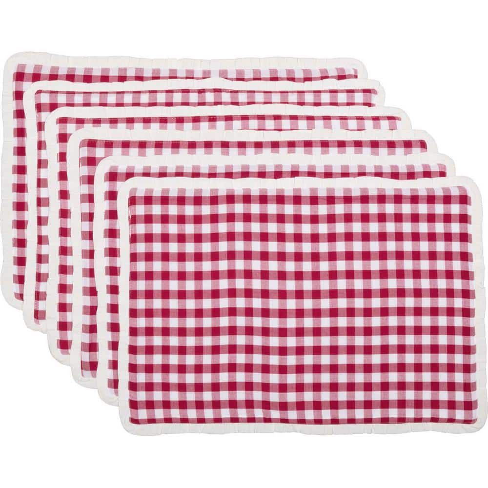 Emmie Red and White Cotton Check Rectangle Placemats Set of 6