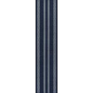 Nautisk Trellis Stripe Machine-Washable Navy/Ivory 2 ft. x 8 ft. Area Rug