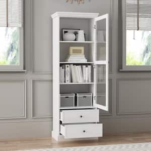 68.9 in. H x 17.7 in. W White Wood 4-Tier Adjustable Shelves Standard Bookcase Bookshelf With Doors and 2-Drawers