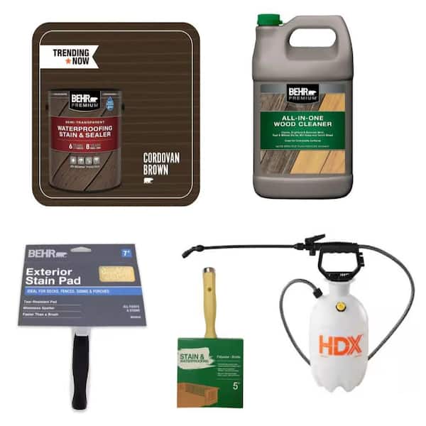 BEHR Cordovan Brown Semi-Transparent Deck Stain Application Kit