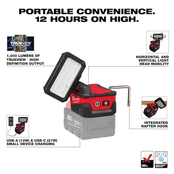M18 18-Volt Lithium-Ion Cordless 1000 Lumens ROVER Compact Folding Flood Light w/ USB Charging w/ Search Light