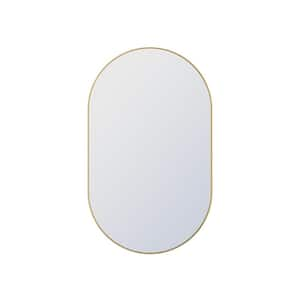 24 in. W x 40 in. H Oval Framed Wall Bathroom Vanity Mirror in Brushed Gold