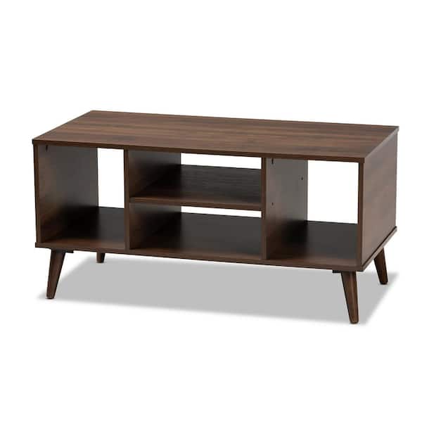 Baxton Studio Linas 40 in. Walnut Medium Rectangle Wood Coffee Table with Shelf