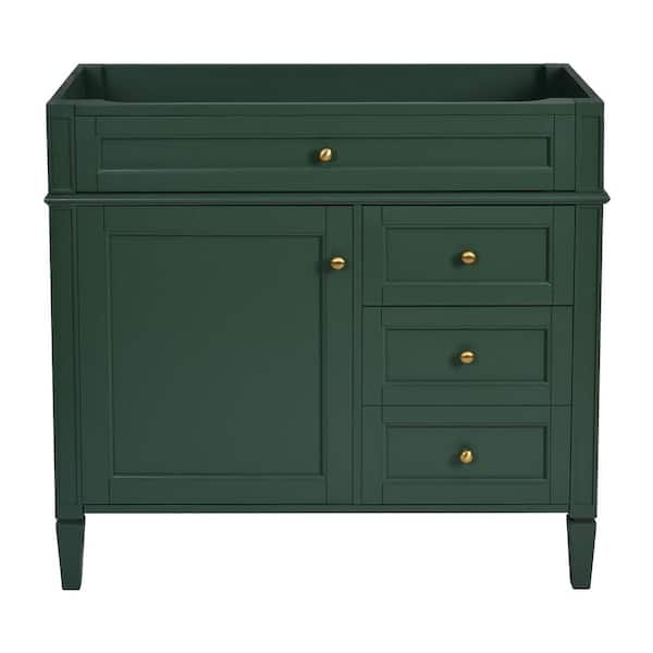 Unbranded 35.74 in. Modern Bath Vanity Cabinet without Top in Green with 2 Drawers, Tip-out Drawer and Soft-Close Door Unassembled