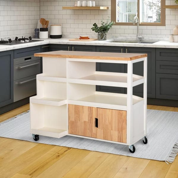 Home Decorators Collection Ivory Wooden Rolling Kitchen Cart with