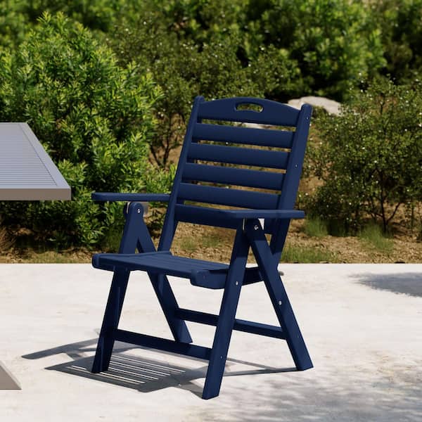 Laguna Outdoor Patio Folding Highback Dining Chair w/ Adjustable Recline in Navy Blue
