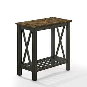 23.62 in. Espresso Brown Rectangle Marble End/Side Table with Wooden Frame