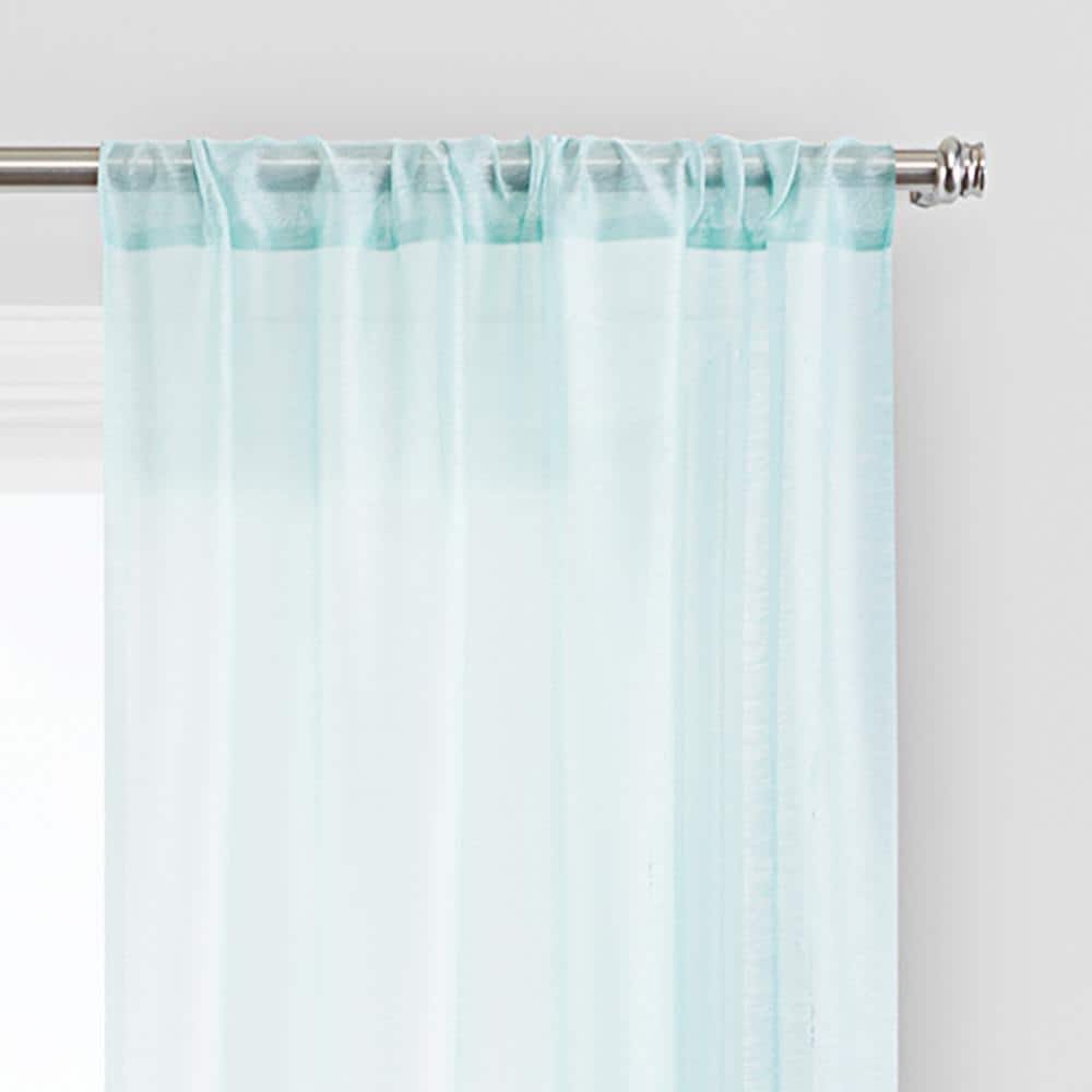 Light Blue Sheer Polyester Rod Pocket Curtain Panels, 84" Length