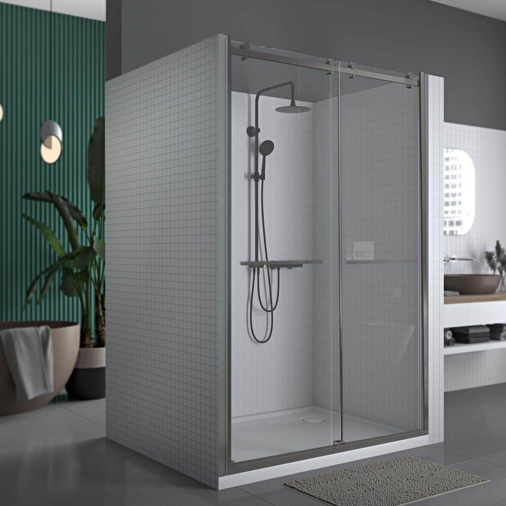 Portofino 48" x 79" Frameless Double Sliding Shower Door with Brushed Nickel Finish