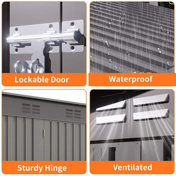 4 ft. W x 9 ft. D Metal Shed with Sloping Roof and 6 Vents, 2 Swing Doors, Outdoor Storage Sheds in Gray (34 sq. ft. )