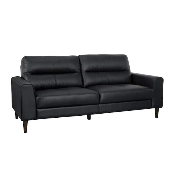 Benjara Willow 76 in. Straight Arm Faux Leather Rectangle Sofa in Black and Brown