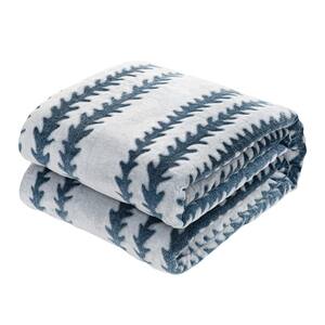 Blue Stripe Polyester Queen Quilted Blanket 60 in. x 80 in.