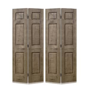 48 in. x 80 in. Vintage Brown Stain 6 Panel MDF Composite Bi-Fold Double Closet Door with Hardware Kit