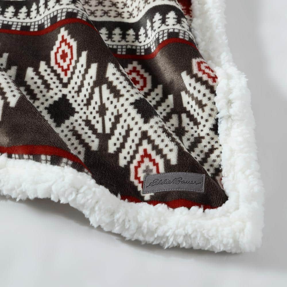 Sycamore Brown Plush Fleece and Sherpa Reversible Throw Blanket