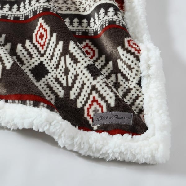 EDDIE BAUER Fair Isle Midnight Ikat Sherpa Reverse Throw Blanket 195630 -  The Home Depot