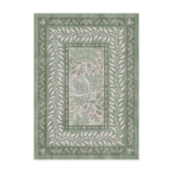 Machine Washable Rug with Standard Pad - Provence Sage 5 ft. x 7 ft.